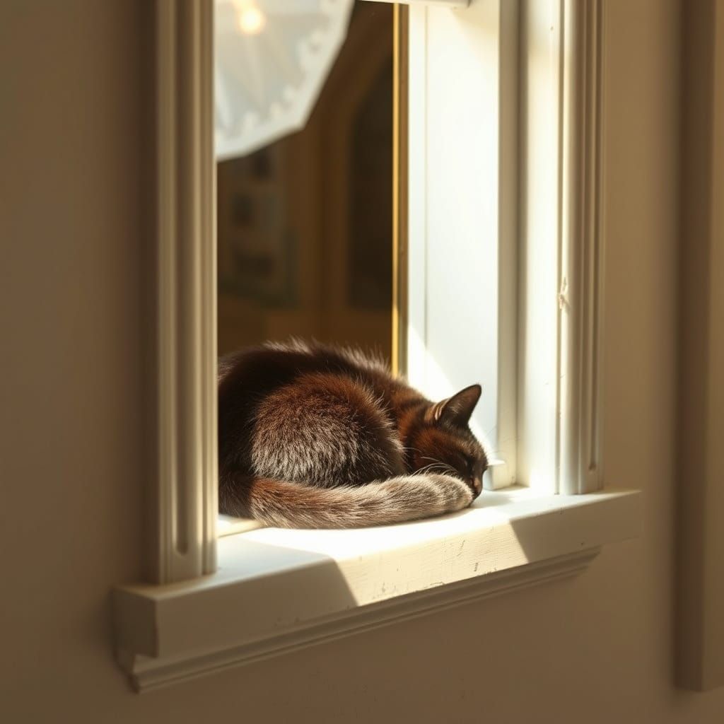 Black Cat Sleeping in Sunlight