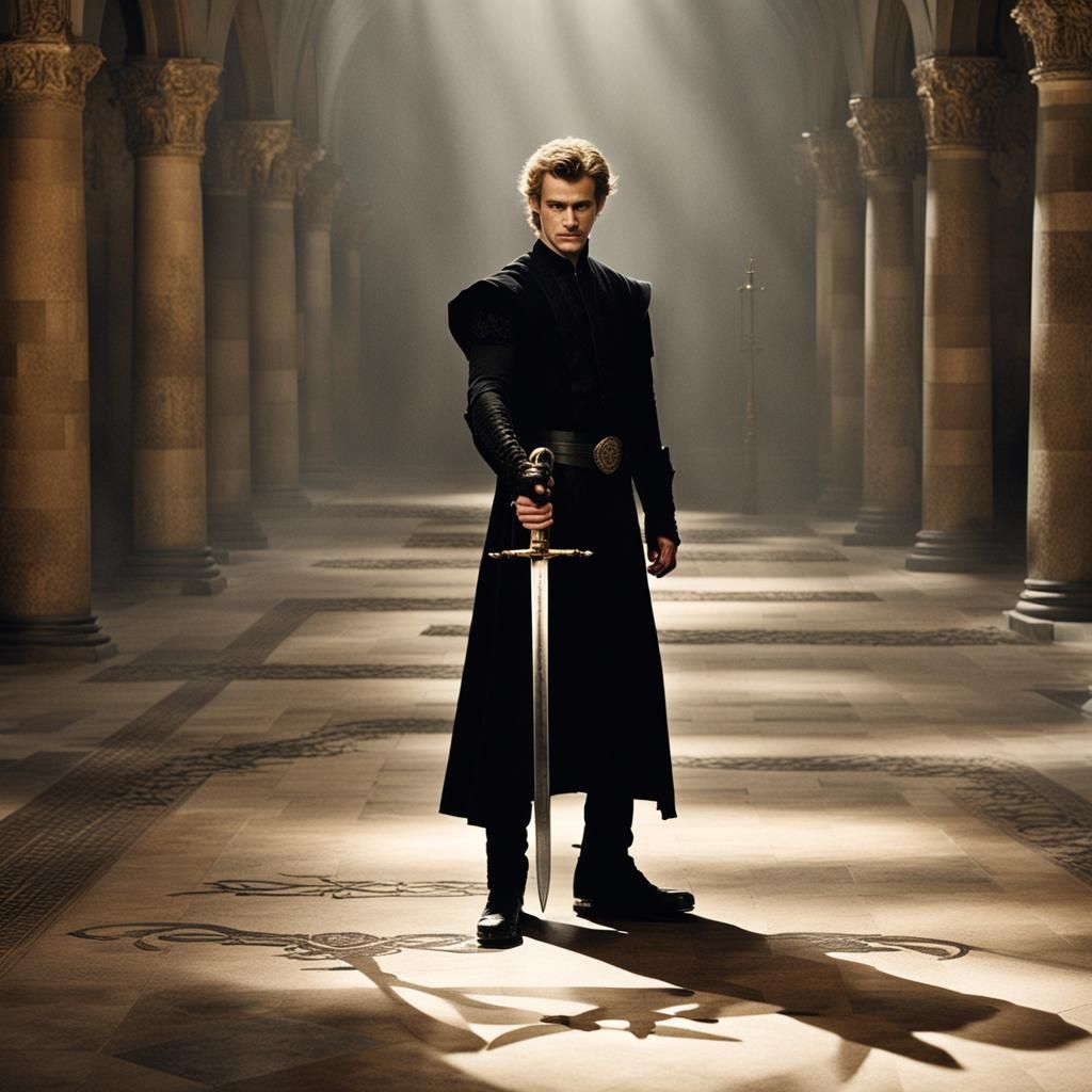 Man in Tuxedo Brandishing Medieval Sword