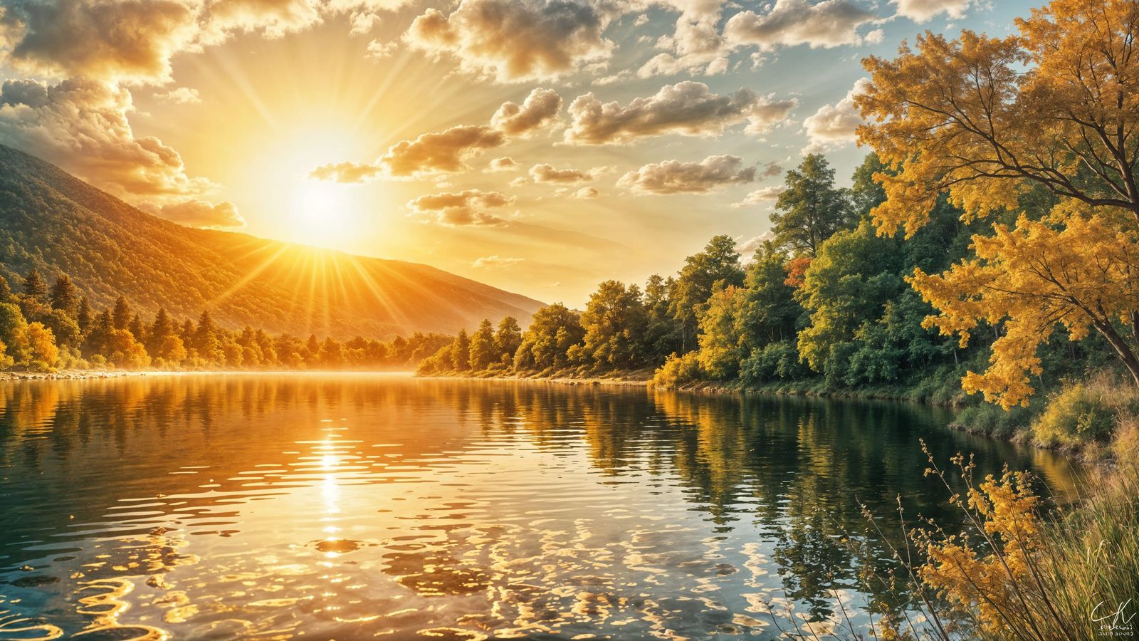 Vibrant Summer Lake Scene in Hyperrealistic Style