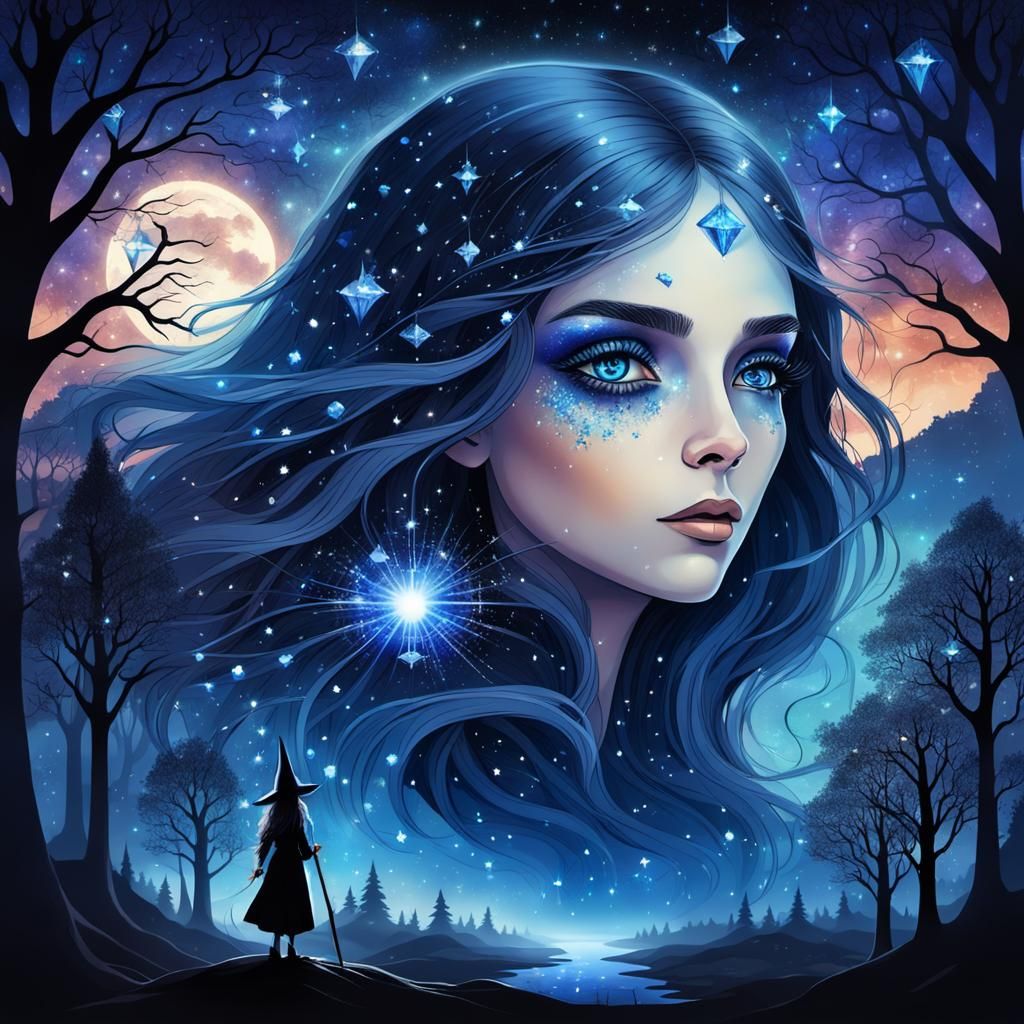 Fantasy Witch with Lapis Lazuli Sky, Masterpiece Art