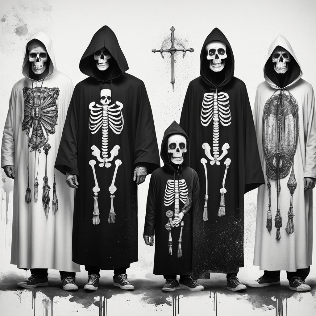 Monochrome Skull Monks Under Pillars