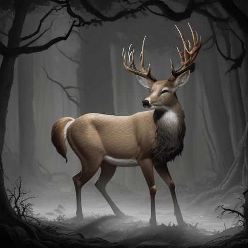 Mystic Whitetail Deer in Detailed Illustration Style