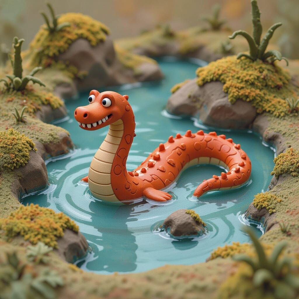 Clay Loch Ness Monster in Claymation Style
