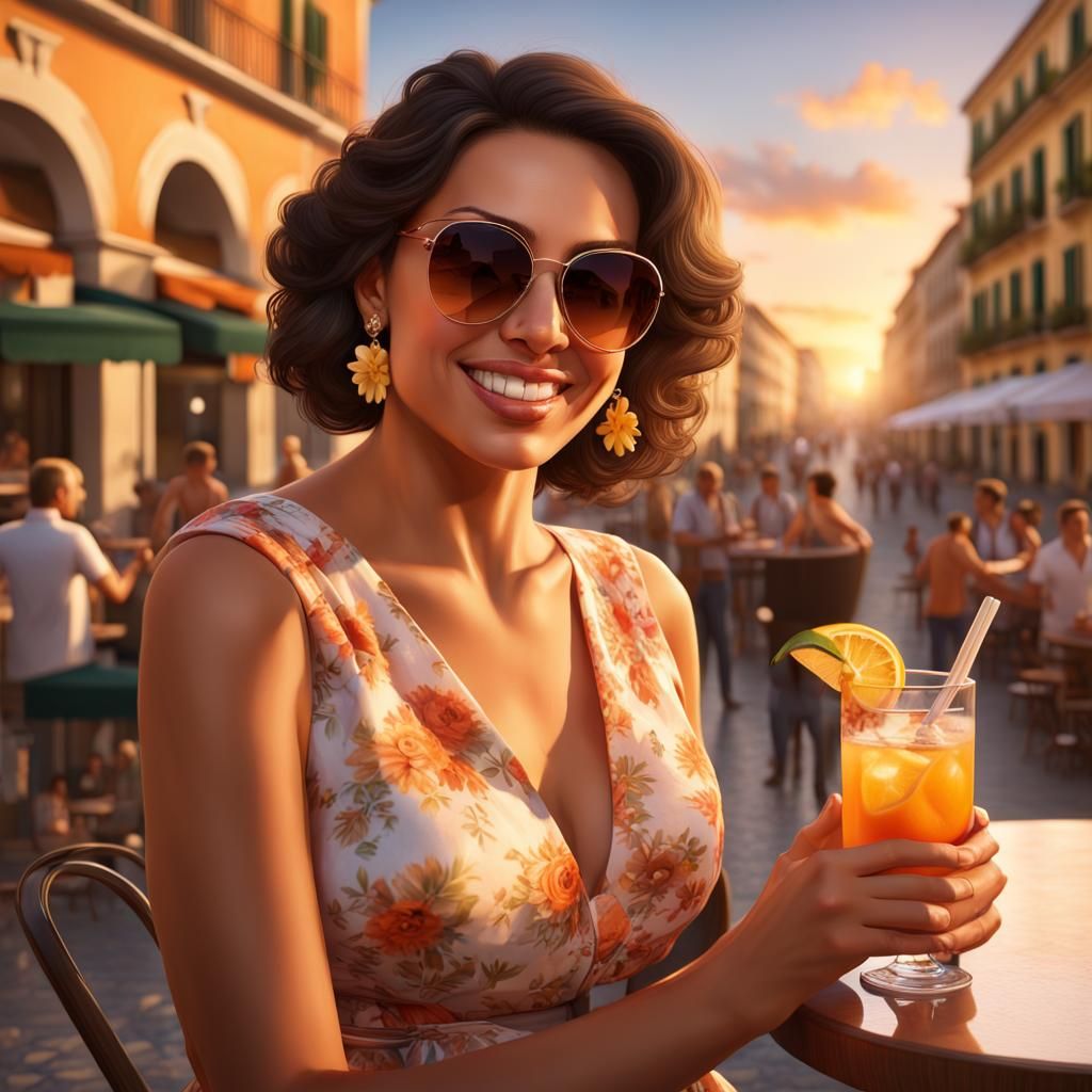 Cuban Woman in Italian Square, Photorealistic Portrait