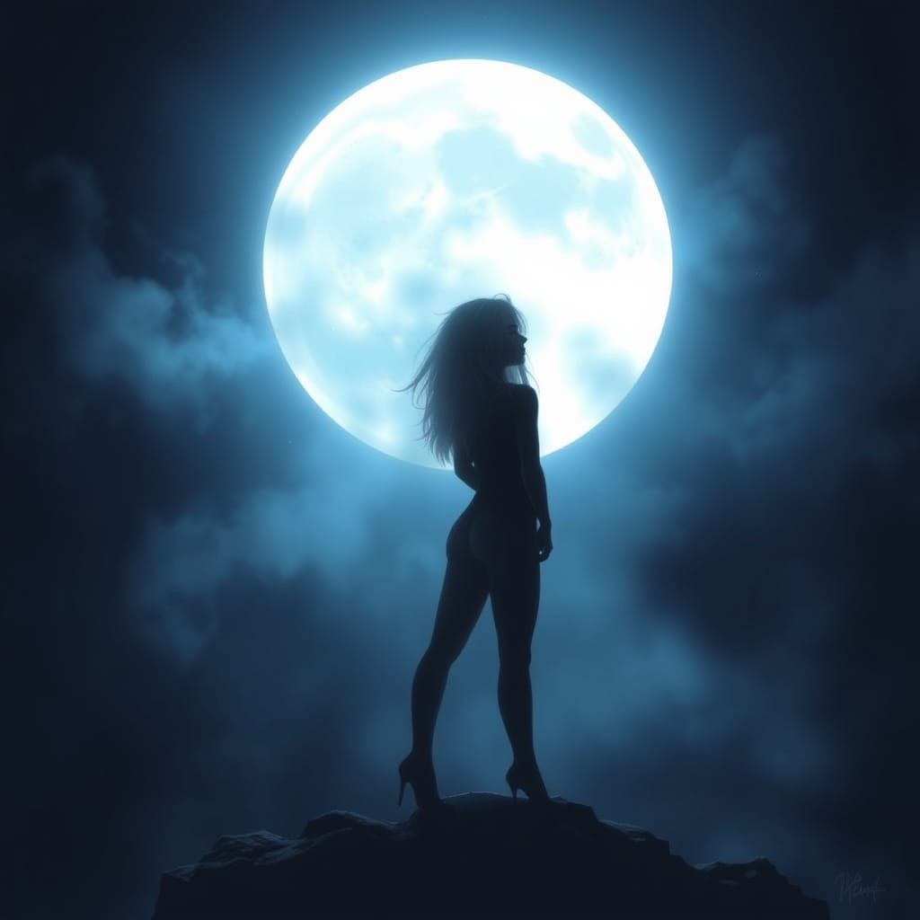 Enchanting Lunar Goddess in Soft Moonlight