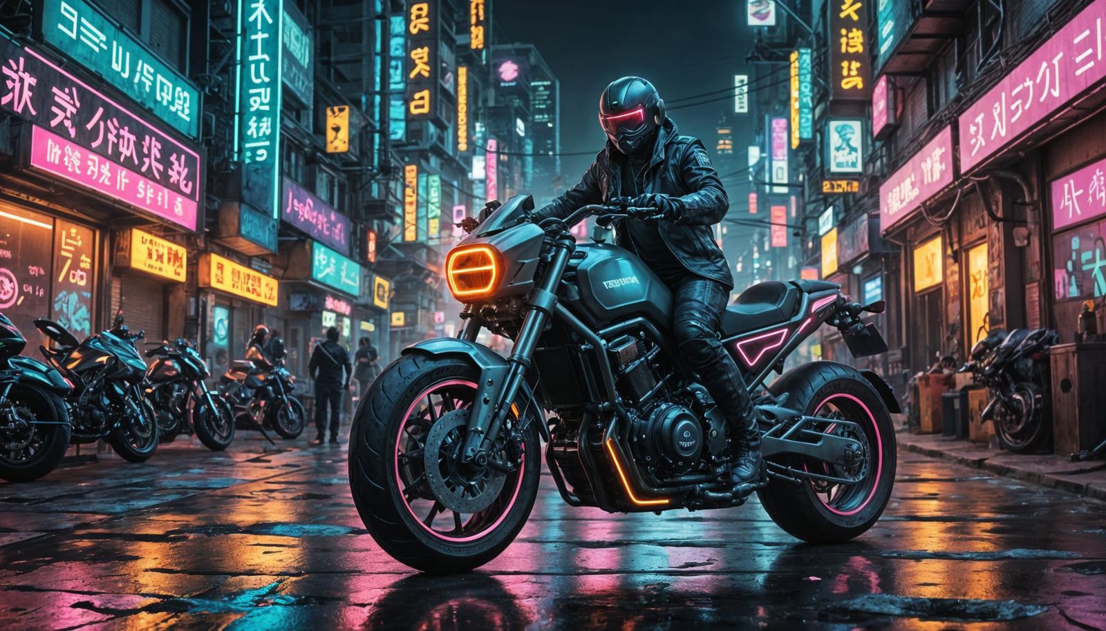 Cyberpunk Motorcycle in Neon Cityscape