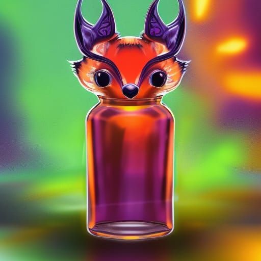 Cyber Fox Potion Bottle: Hyperrealistic Concept Art