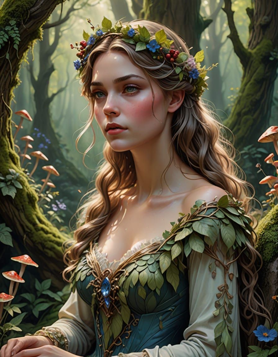 Whimsical Forest Princess in a Fairytale Setting
