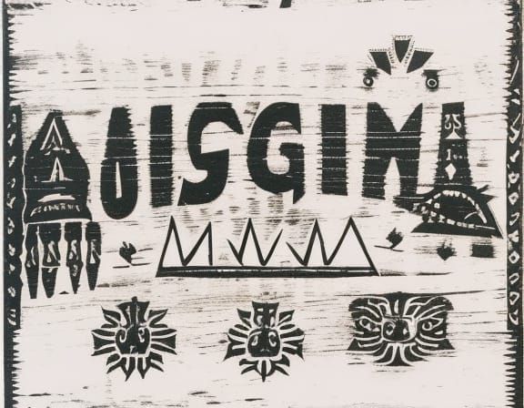 Ouija Board Woodcut with Primitive Animal Carvings