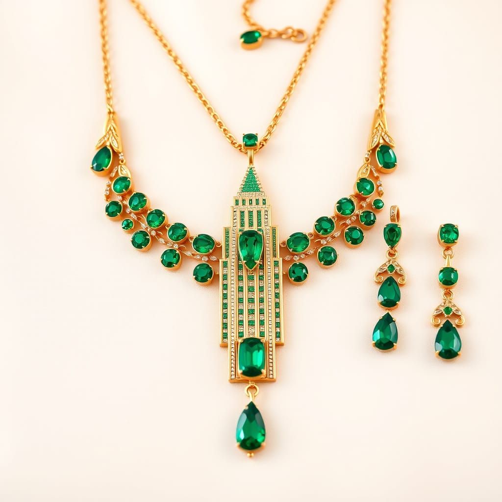 Glamorous Art Deco 1930s-Inspired Gold and Emerald Jewellery...