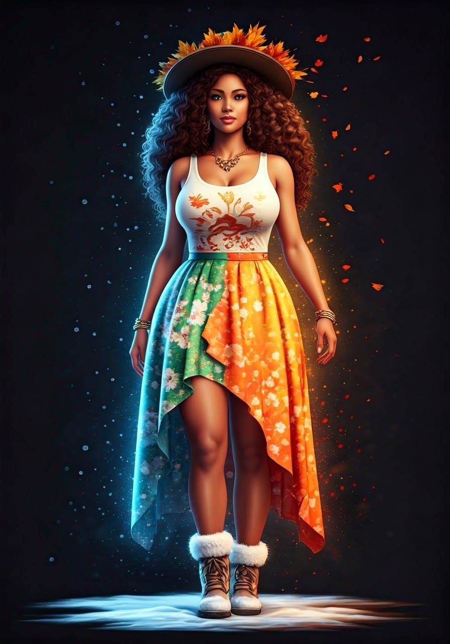 Four Seasons Woman: Hyperdetailed Digital Art Portrait