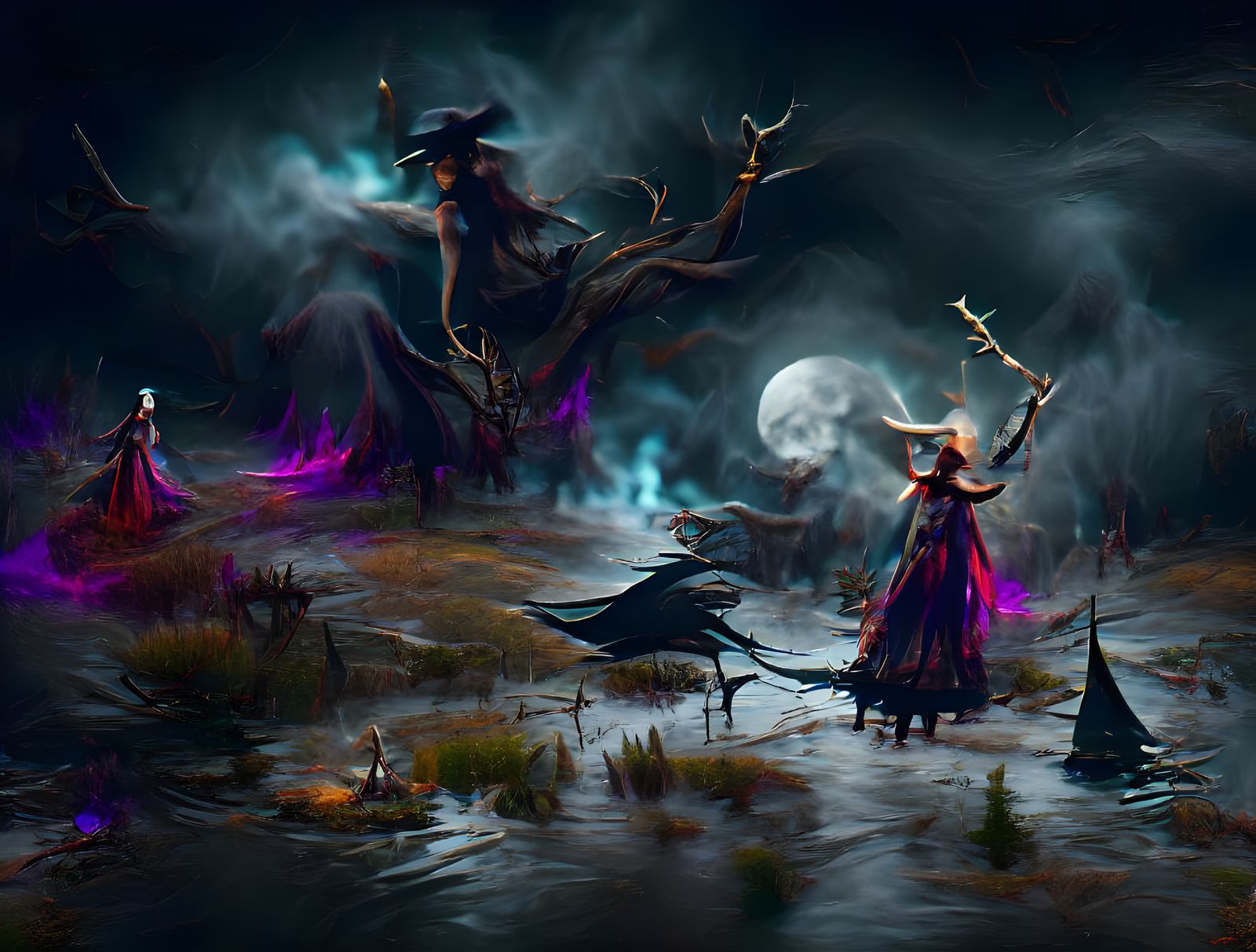 Witch in Dark Landscape: Detailed Concept Art