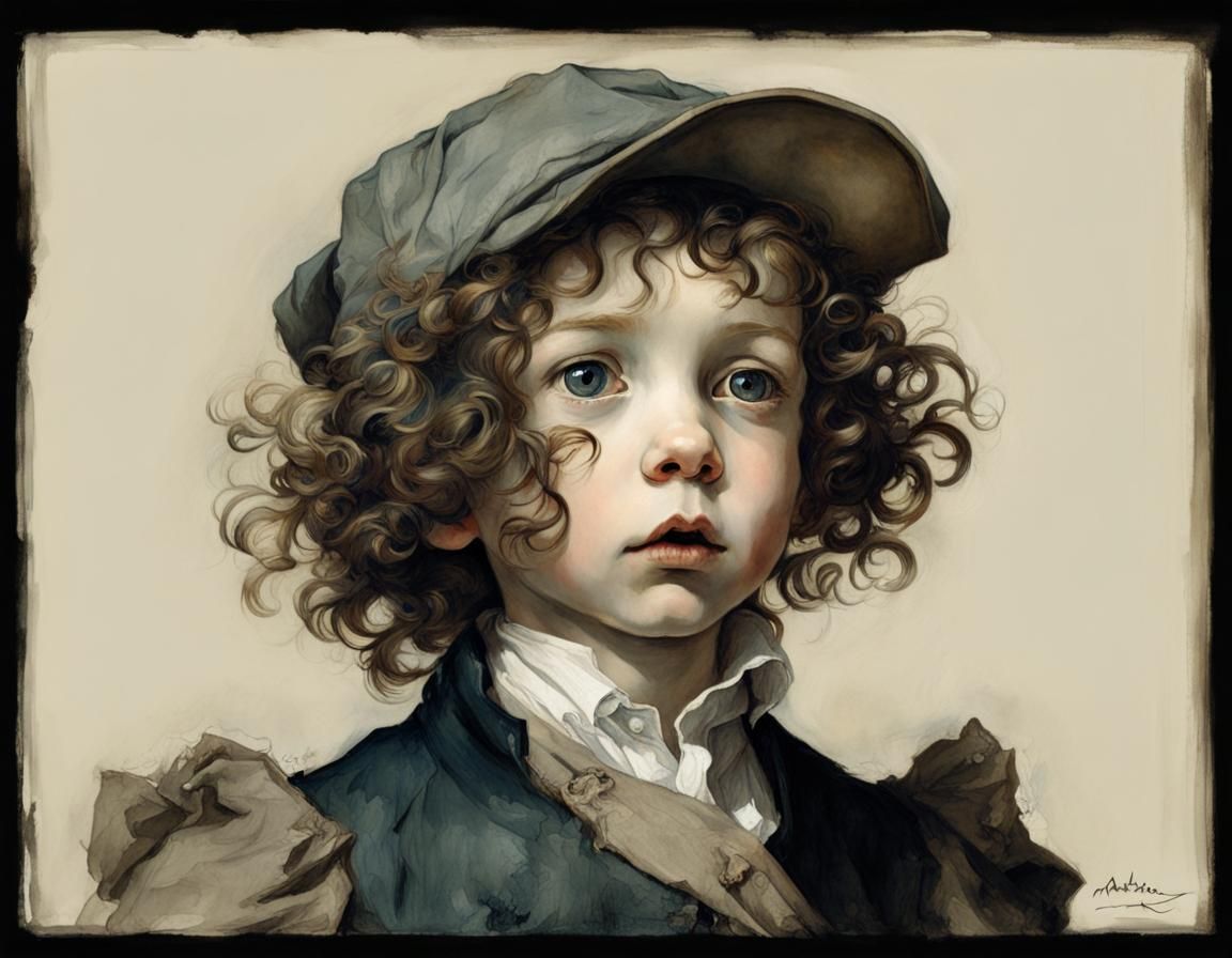 Cute Little Boy Portrait in Steampunk Retrofuturism Style