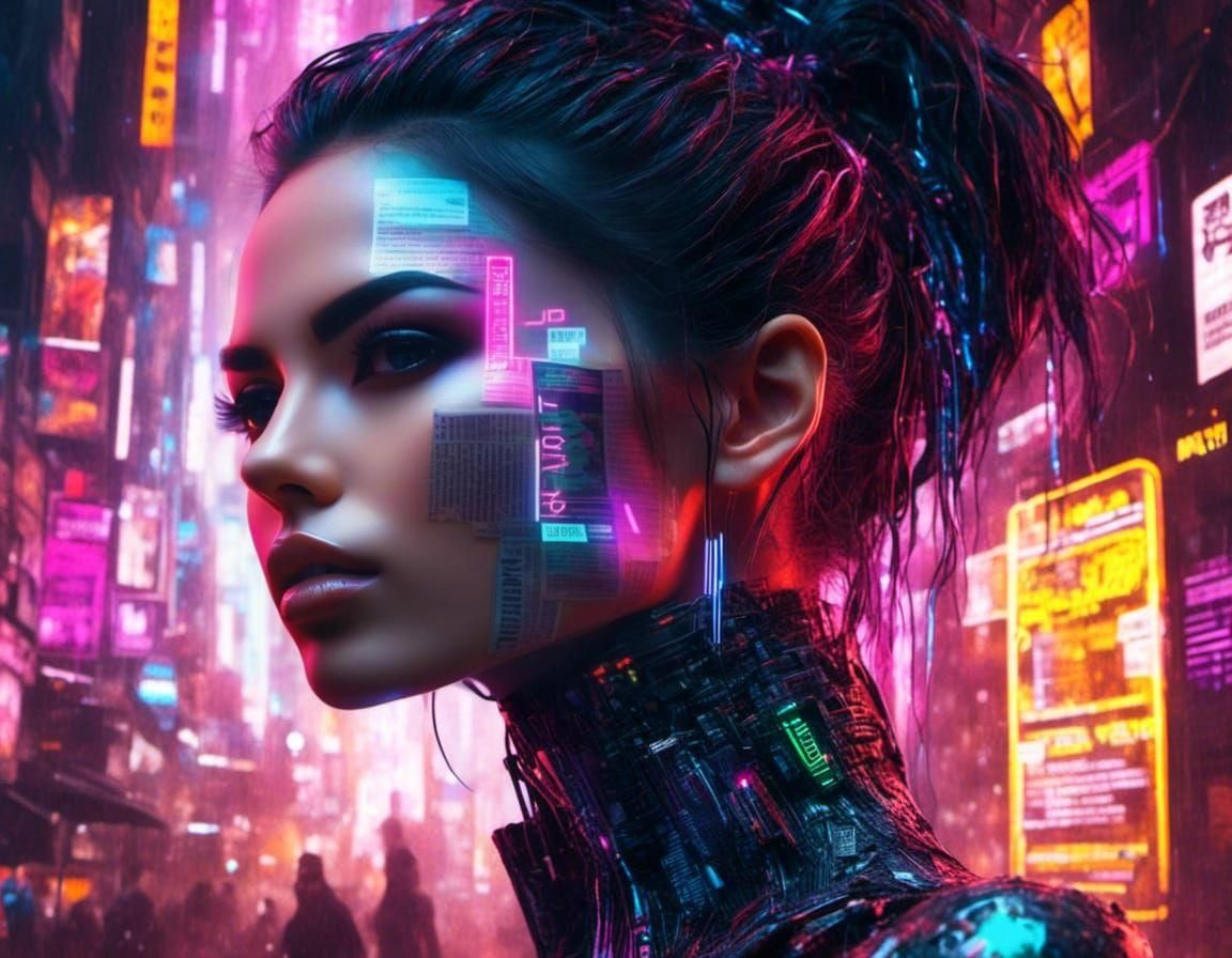 Cyborg cyberpunk girl