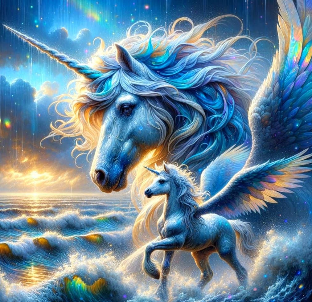 Ethereal Unicorns in Dawn Bay Oil Painting