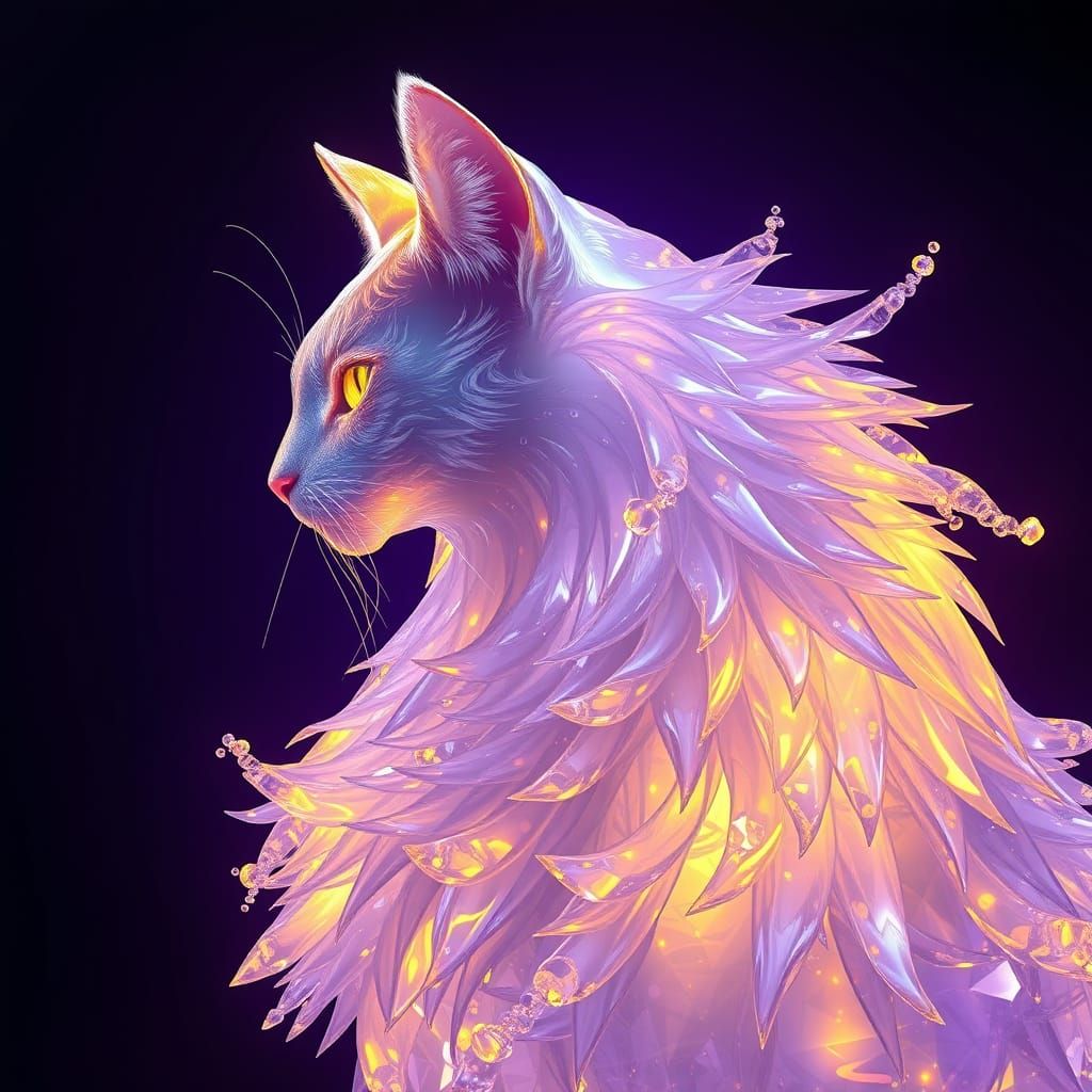 Majestic Crystal Cat in Profile with Luscious Fur