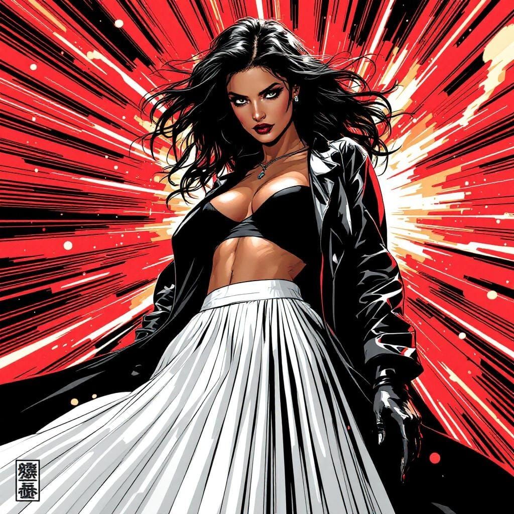 Dynamic Comic Figure with White Skirt in Cel-Shading