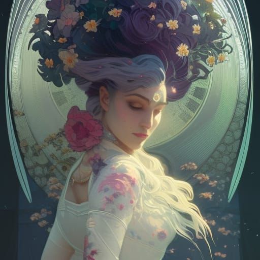 Moon Princess with Flowers, Art Nouveau Style