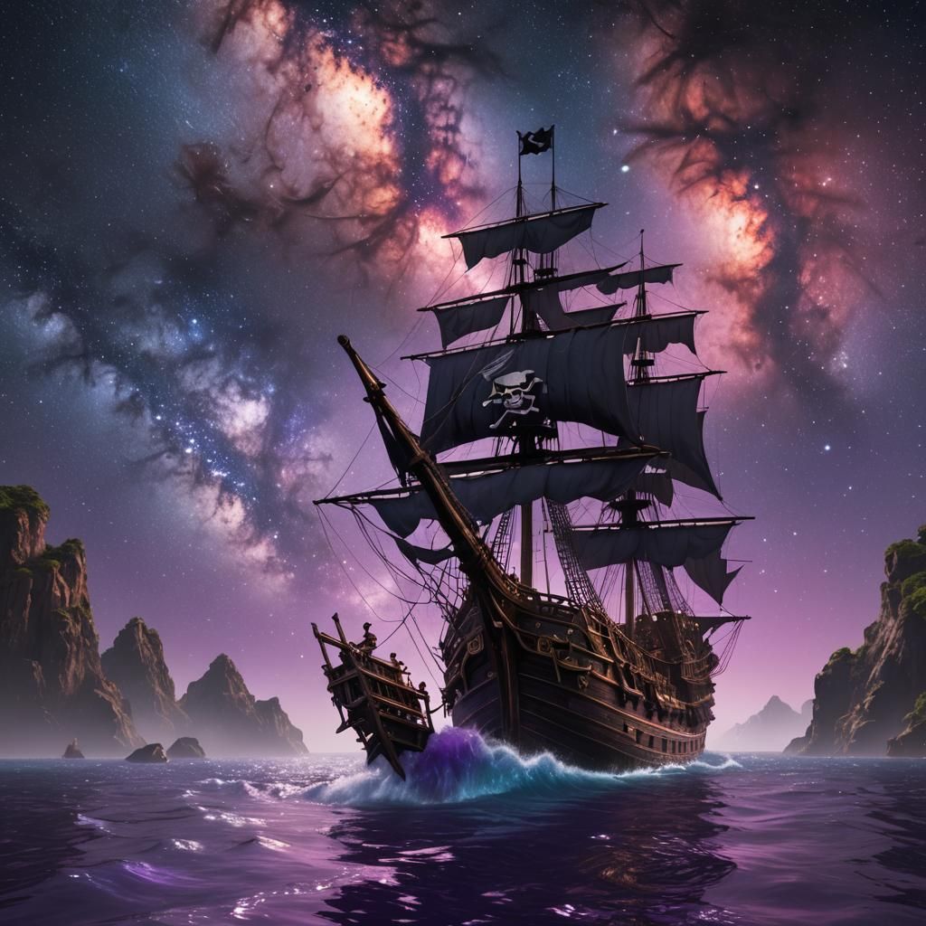 Sinking Pirate Ship in Milky Way Sky