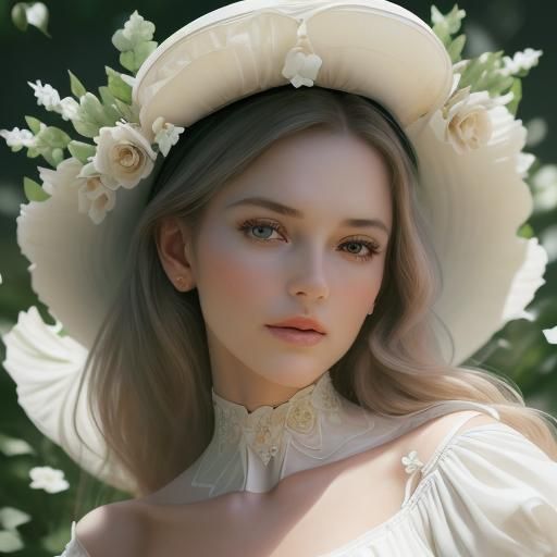 Elegant Woman in Ivory Dress, Golden Age Style