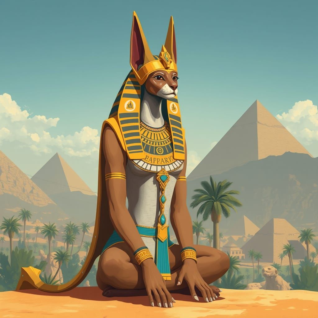 Egyptian Goddess Bastet in Minimalist Illustration