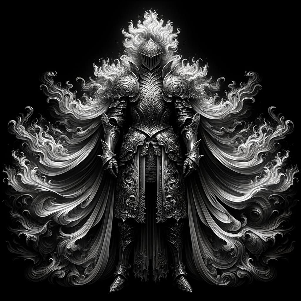 Regal Knight in Ornate Armor with Fiery Cape