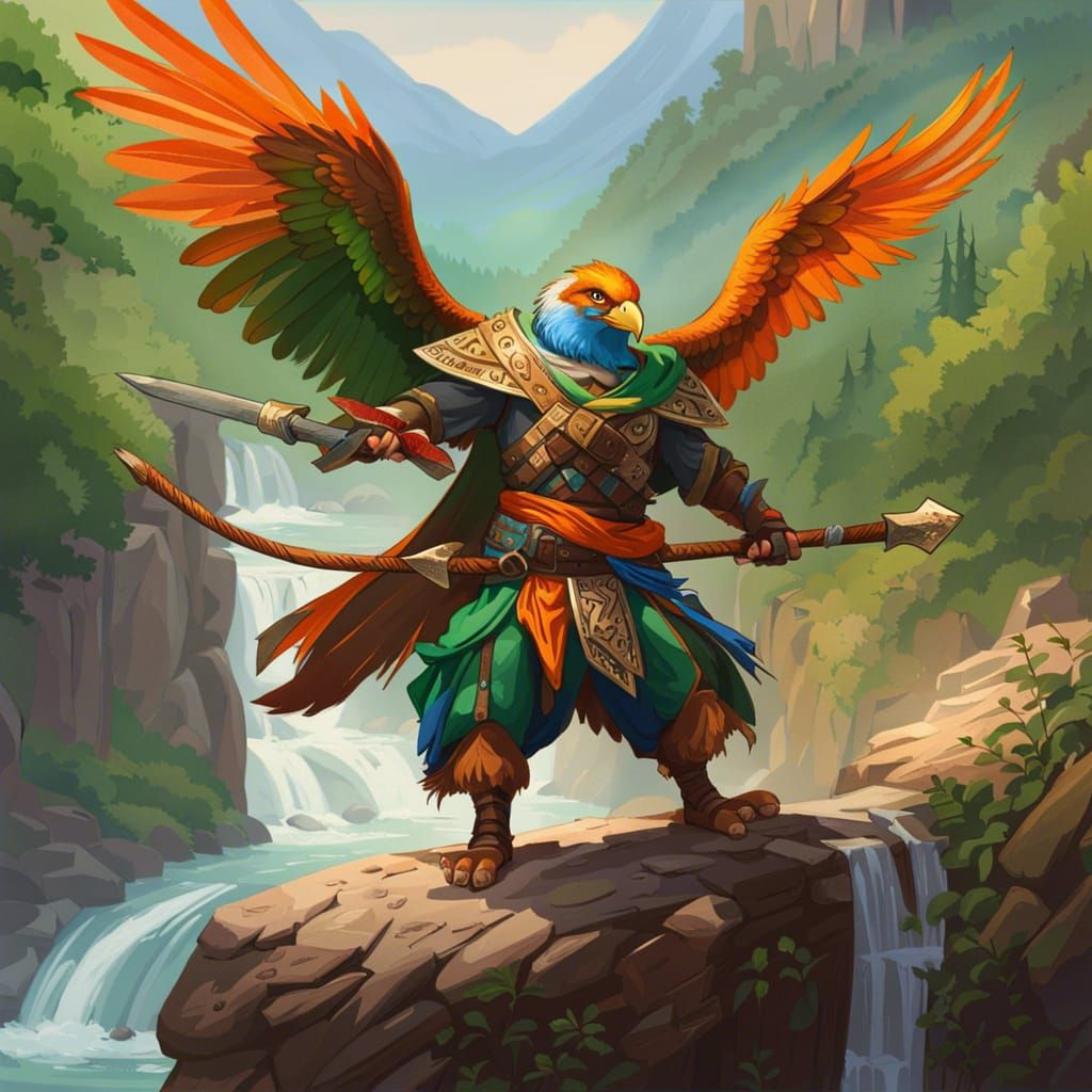 Eagle Aarakocra Monk Play Fighting on Bridge