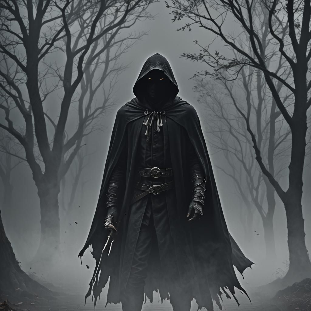 Dark Shadow Figure in Cape and Hood