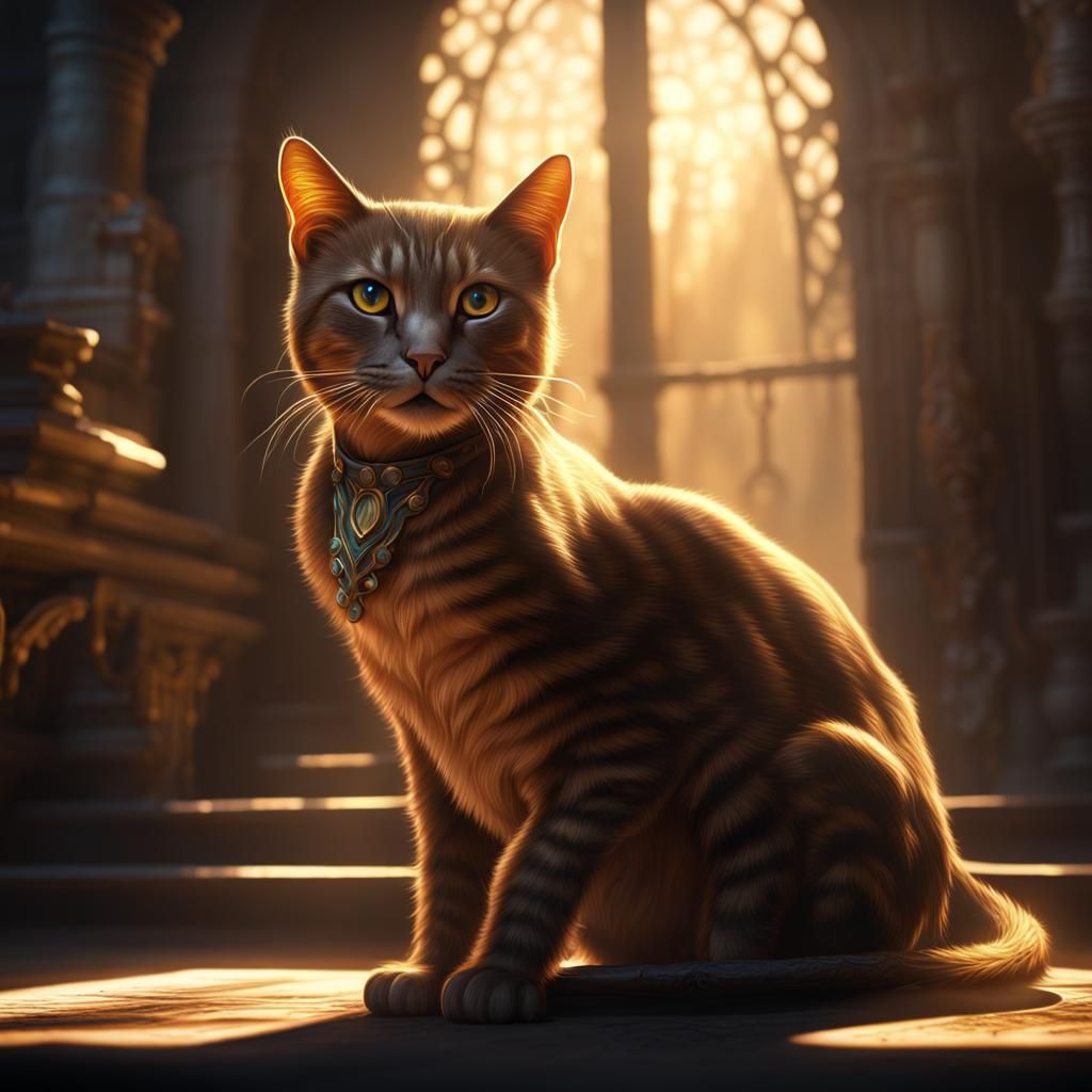 Cat in Sunbeam: Detailed Digital Painting