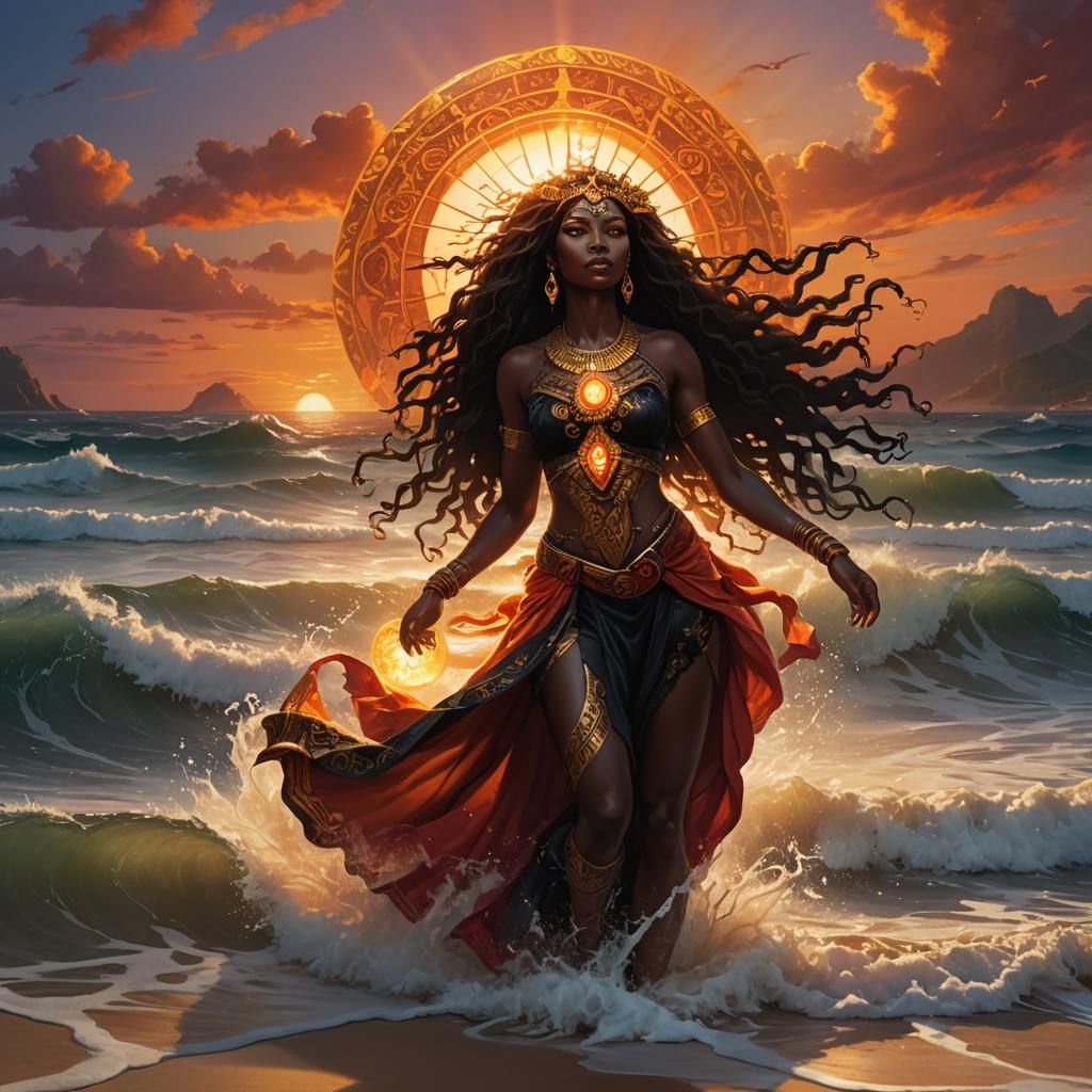 Black Goddess Ascends on Exotic Island Beach