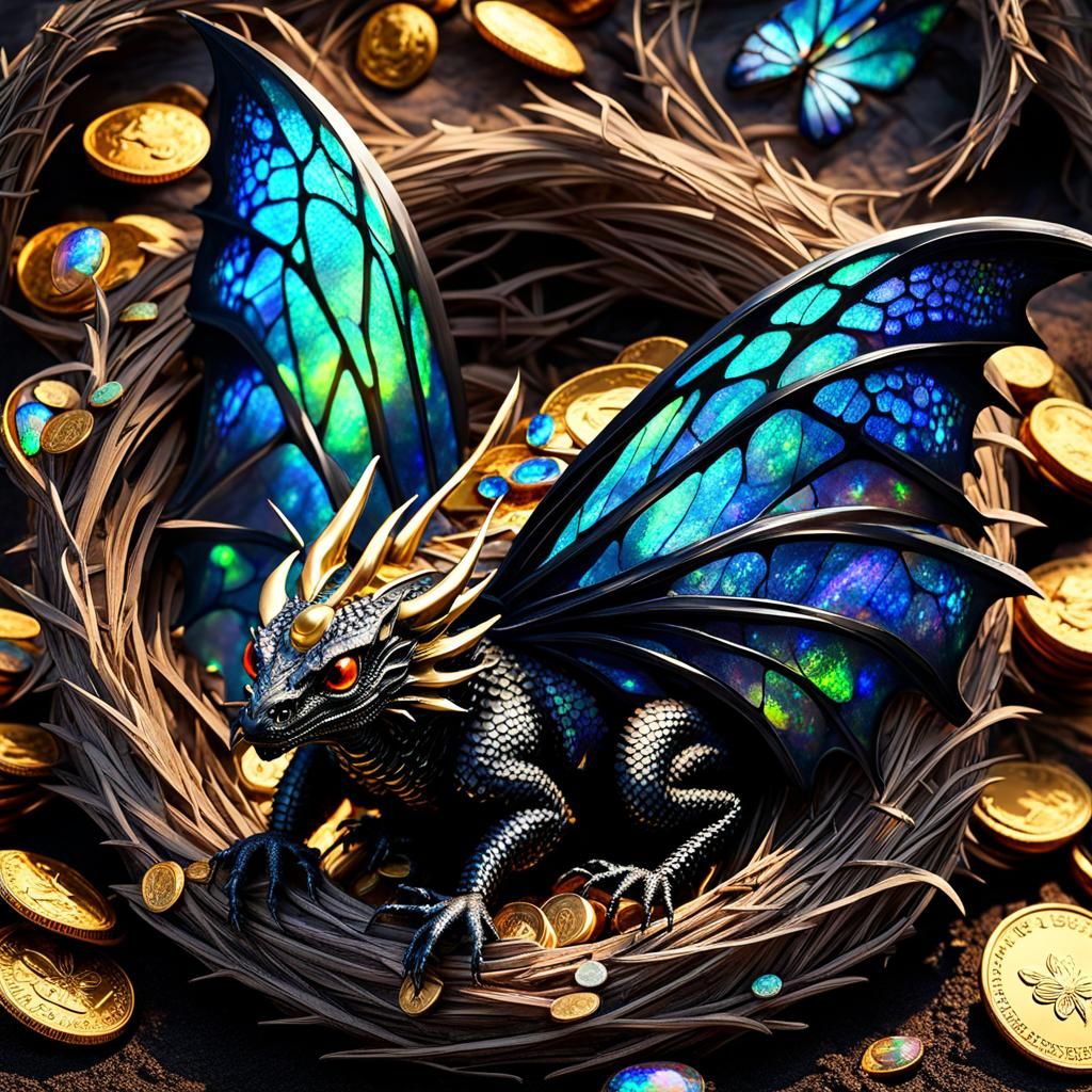 Baby Black-Opal dragon's first treasure hoard. NO TOUCHING!