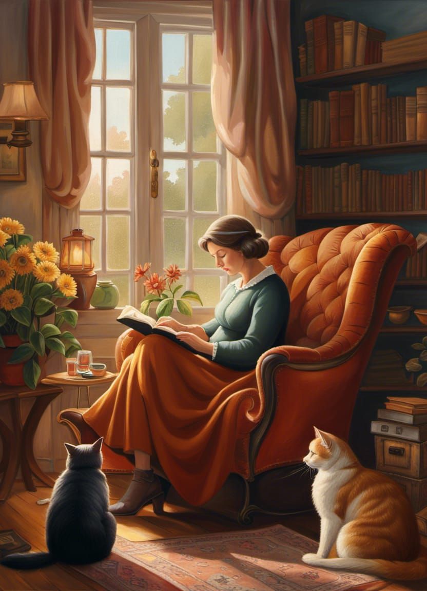 Cottagecore Woman Reading Book in Cosy Room