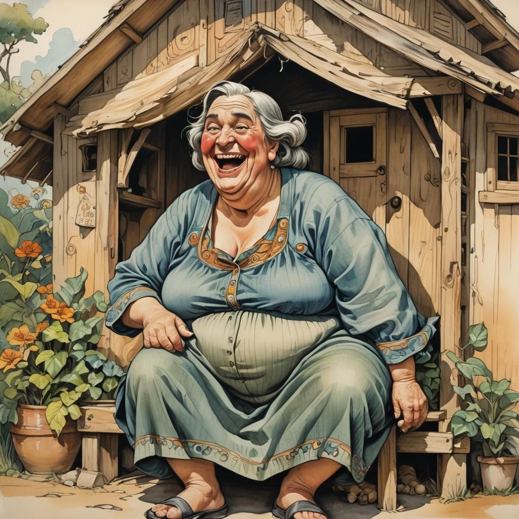 Humorous Old Woman Caricature in Anime Art Style