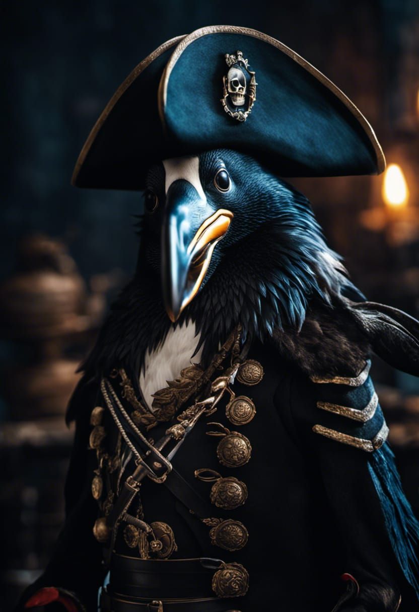 Epic Penguin Pirate Portrait in Dark Fantasy Style