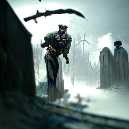 Sinister WWII Scene in Art Style