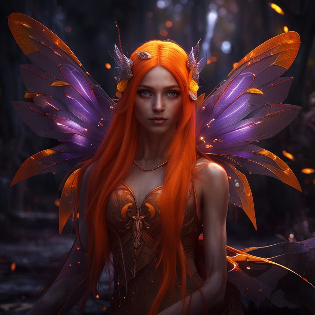 Beautiful Orange Fairy in Dark Fantasy Art