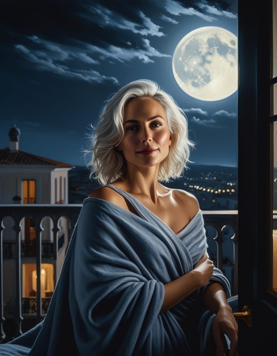 Woman Lounging on Balcony in Romantic Realism