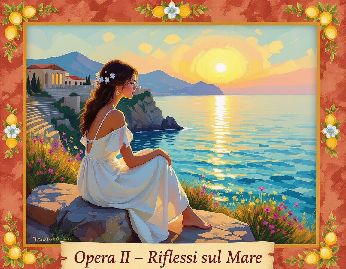 Sicilian Girl at Sunset, Impressionist Oil Painting