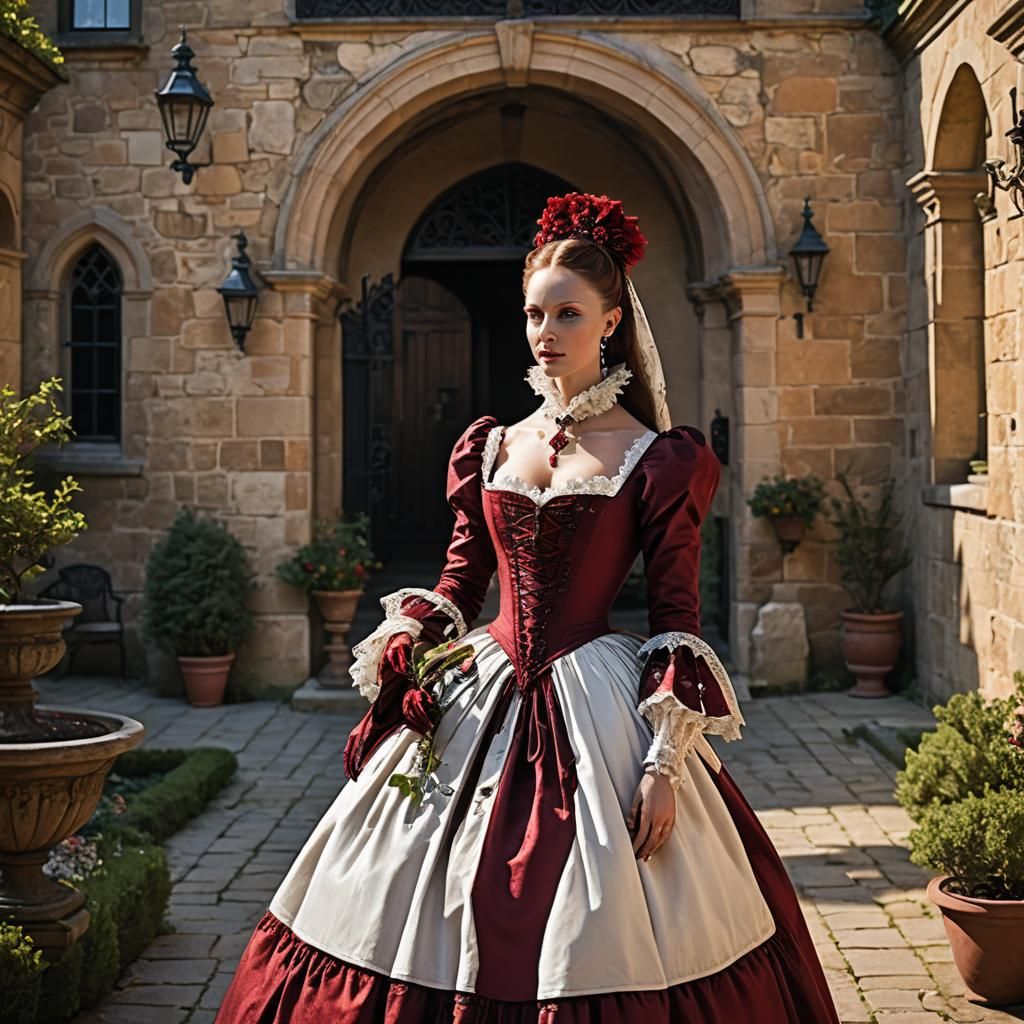 Elizabeth Bathory in Sun-Drenched Courtyard: Cinematic Portr...