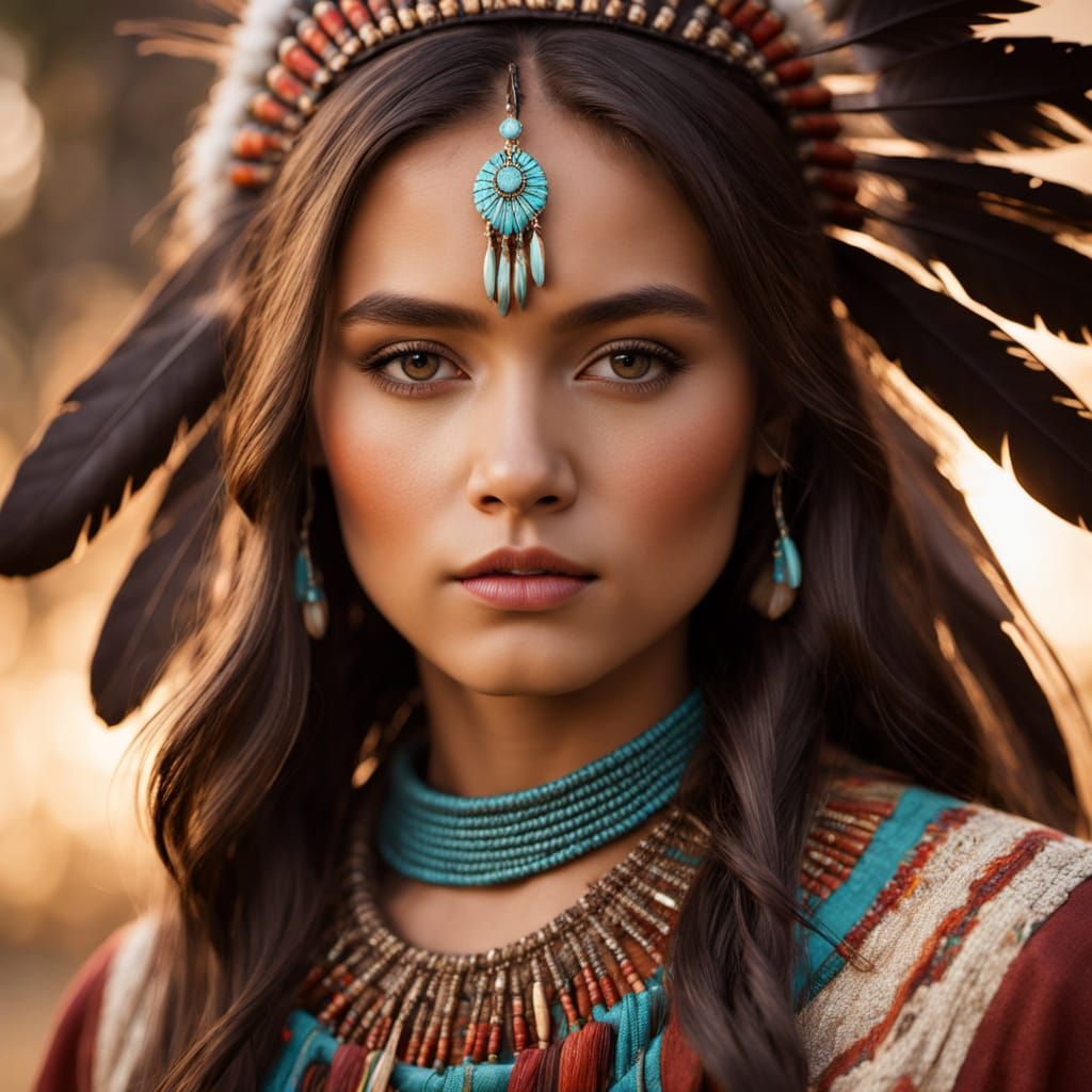 Native American Woman in Warm, Golden Light