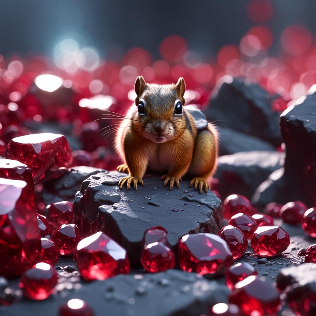 Chipmunk and Imperfect Ruby Gem in Hyper-Detailed Rendering