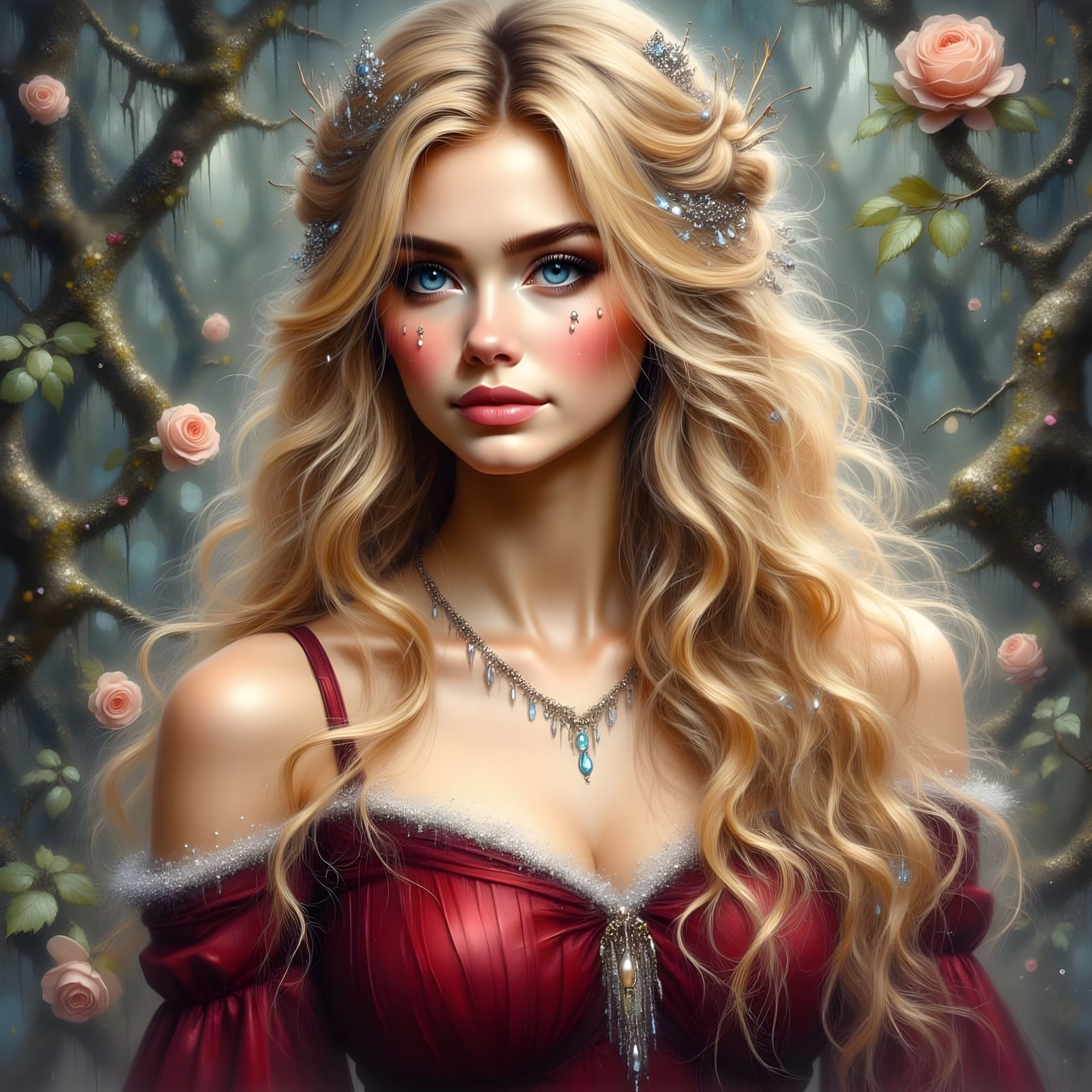 Beautiful Norse Goddess Portrait as Impasto Painting