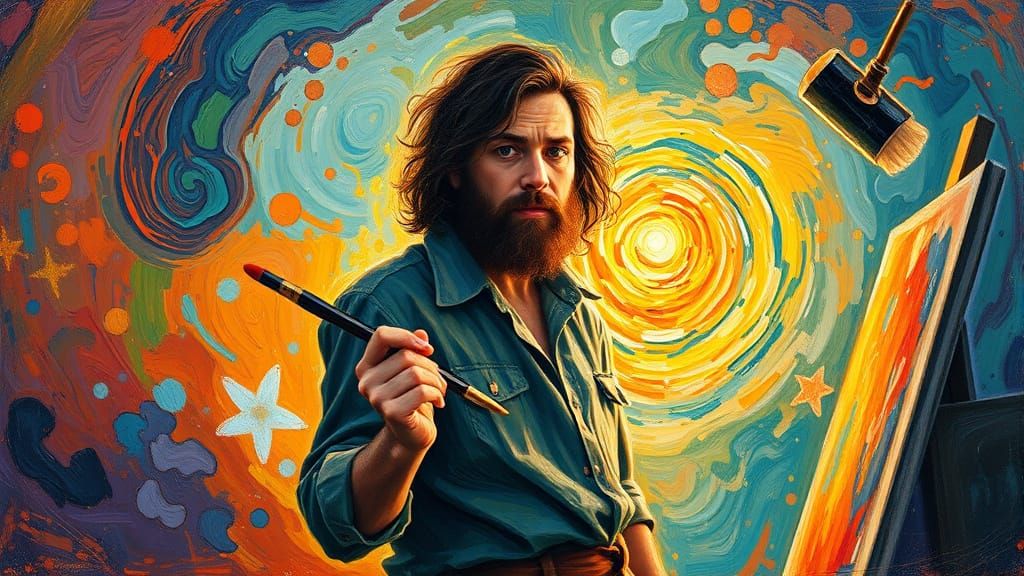 Artist's World Explodes from Canvas in Impressionistic Style