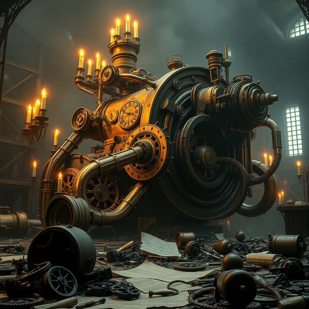 Surreal Steampunk Engine in Despair