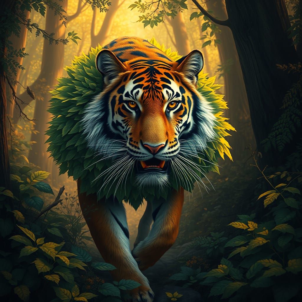 Tiger in Forest with Golden Lighting