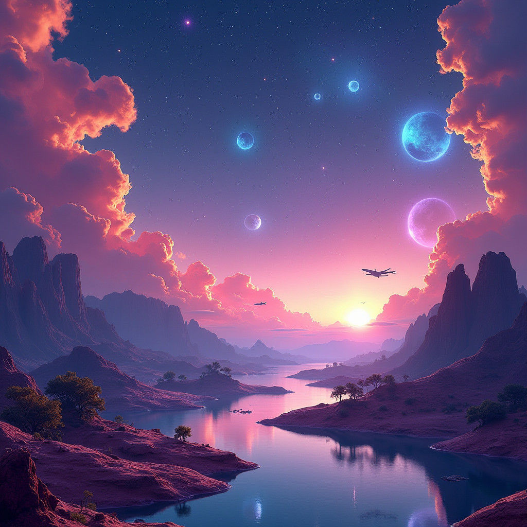 Fantastical Realm: Vibrant Landscape in 8k Resolution