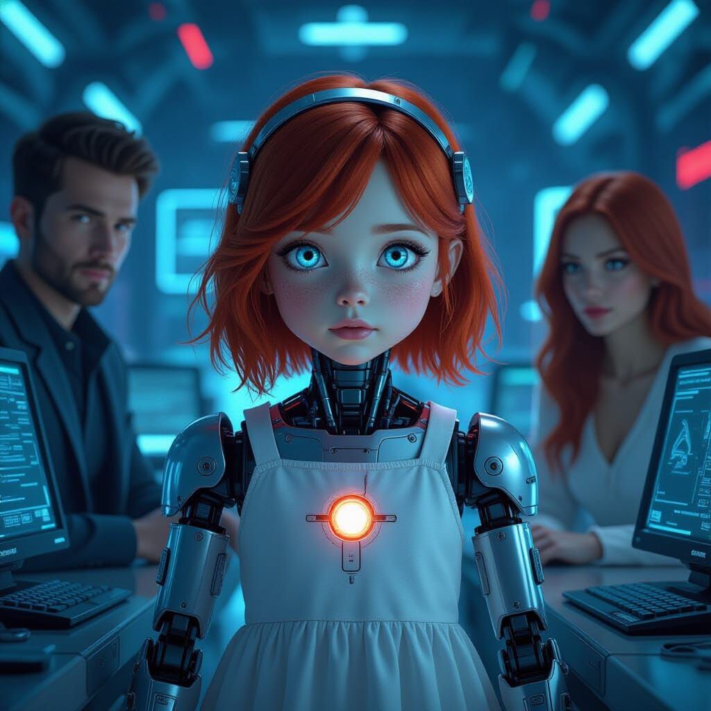 Cyberpunk Robot Girl with Glowing Wires