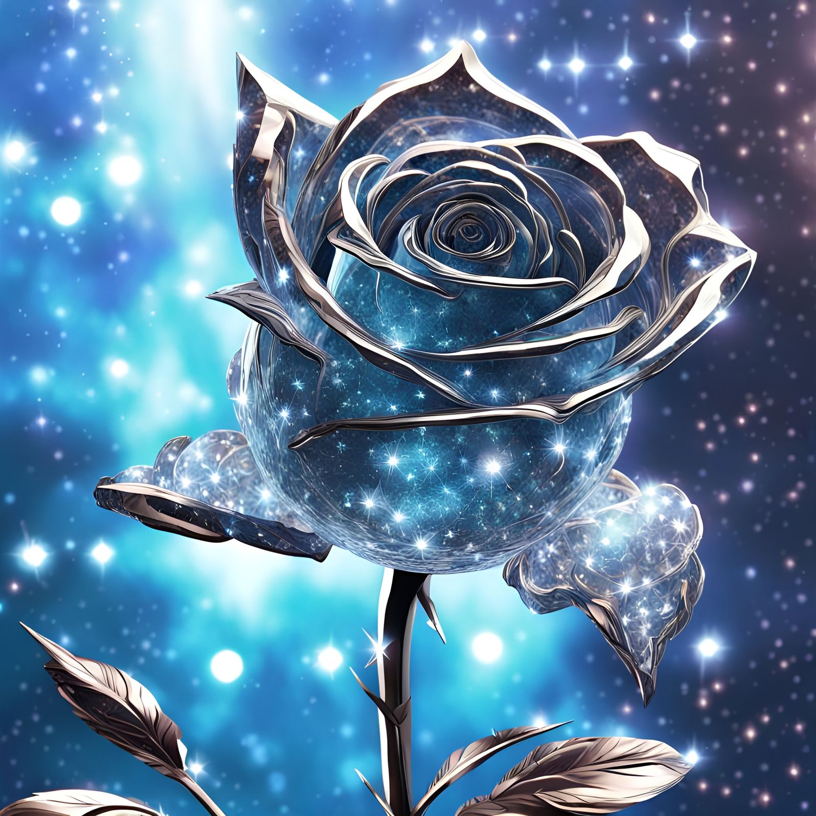 Crystal Rose in Space: Hyperrealistic Digital Art