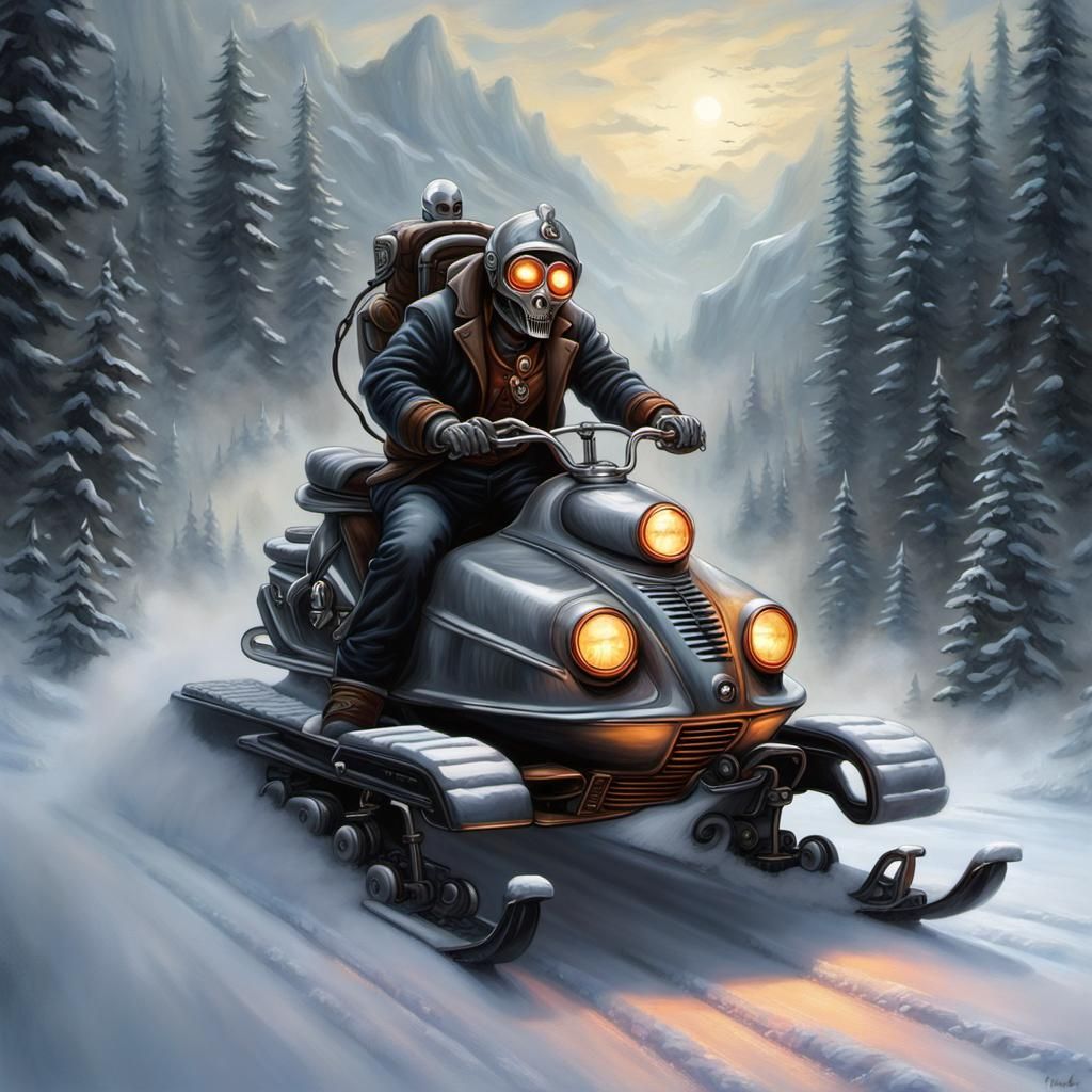 Alien on Snowmobile: Ethereal Steampunk Fantasy