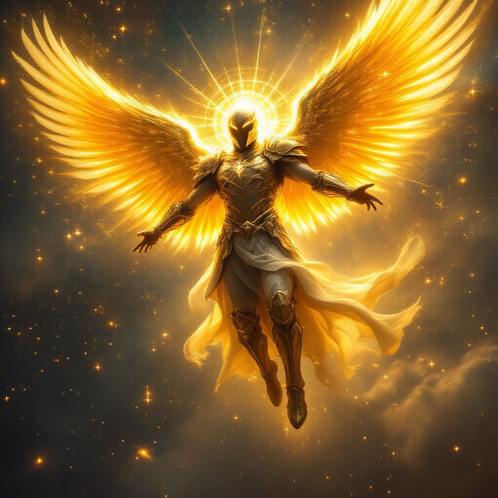 Celestial Astral Warrior in Golden Cosmos